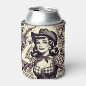 Retro Land Meisje Illustratie Blikjeskoeler (Blikje Voorkant)