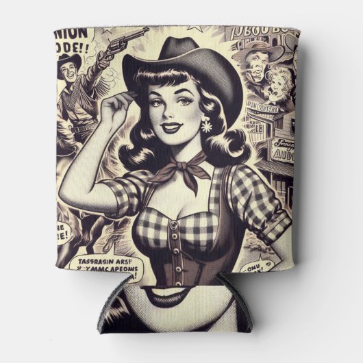 Retro Land Meisje Illustratie Blikjeskoeler (Voorkant)