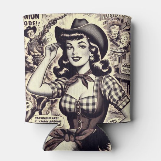 Retro Land Meisje Illustratie Blikjeskoeler (Achterkant)