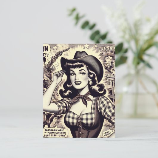 Retro Land Meisje Illustratie Briefkaart (Staand voorkant)