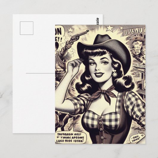 Retro Land Meisje Illustratie Briefkaart (Voorkant / Achterkant)