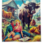 Retro landelijk paar illustratie douchegordijn (Voorkant)