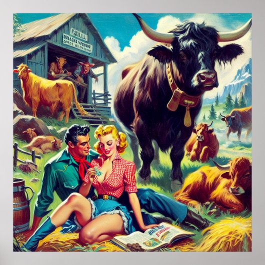 Retro landelijk paar illustratie poster (Voorkant)