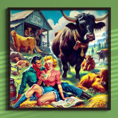 Retro landelijk paar illustratie poster