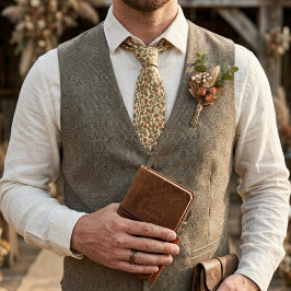 Retro Landelijke Bloemmotief Olijfgroene Wingerd P Stropdas