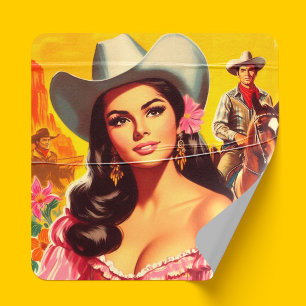 Retro Landelijke Vrouw Vierkante Sticker