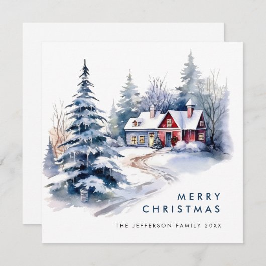 Retro  Landhuis Kerstboom Feestdagenkaart (Voorkant / Achterkant)