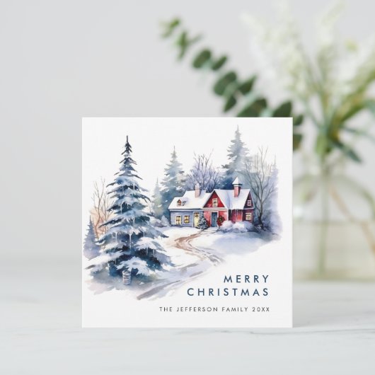 Retro  Landhuis Kerstboom Feestdagenkaart (Staand voorkant)