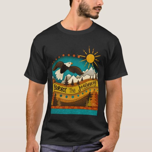 Retro Landschap Reis Quote Eagle Kleurrijk T-shirt (Voorkant)