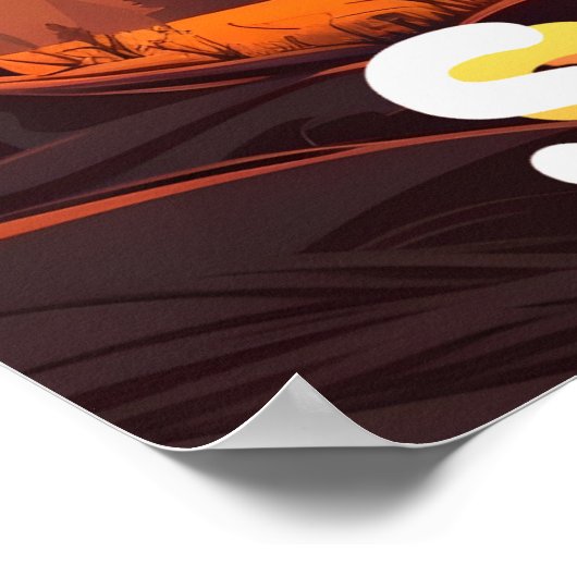  Retro Landschap Reizen Zonsondergang Art Print (Hoek)