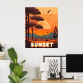 Retro Landschap Reizen Zonsondergang Art Print (Thuiskantoor)