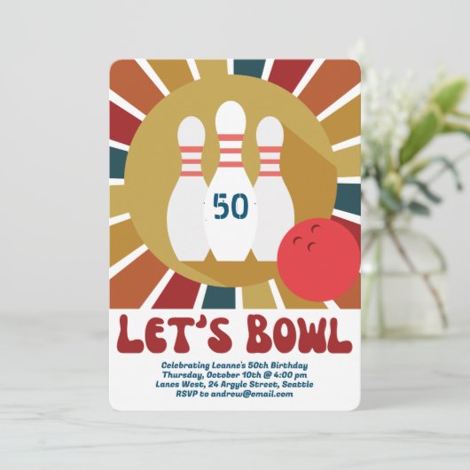 Retro Lanes Bowling Party Kaart (Staand voorkant)