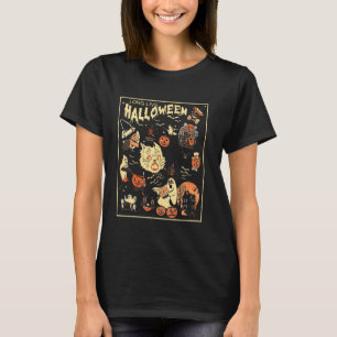 Retro Lange Griezelige Live Halloween Pompoen Kat T-shirt