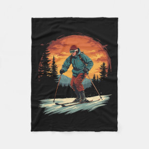Retro langlaufen - Wintersport Fleece Deken