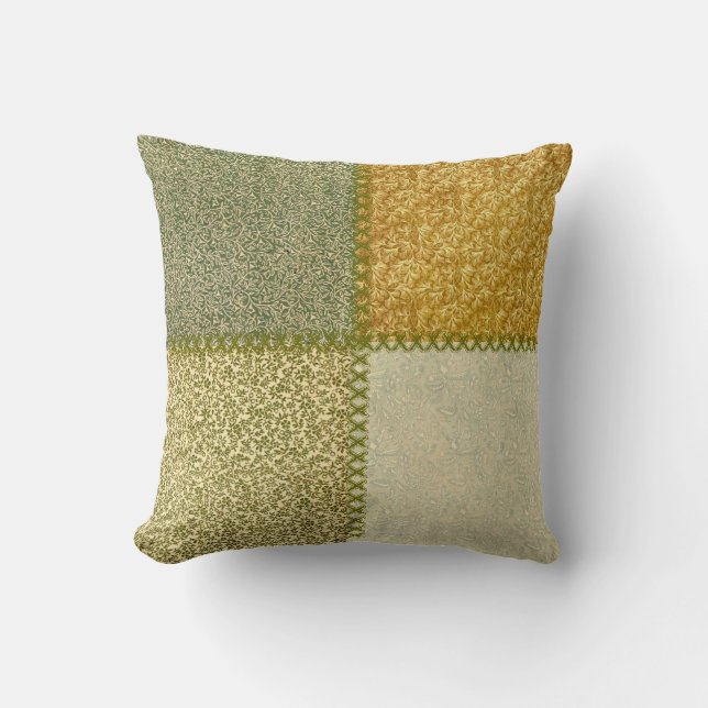 Retro lapjeswerk mosterdgroene kussen (Voorkant)