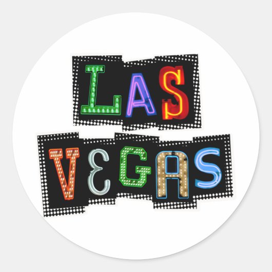 Retro Las Vegas Neon Ronde Sticker (Voorkant)