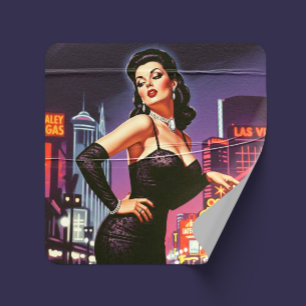 Retro Las Vegas Pin-up Vierkante Sticker