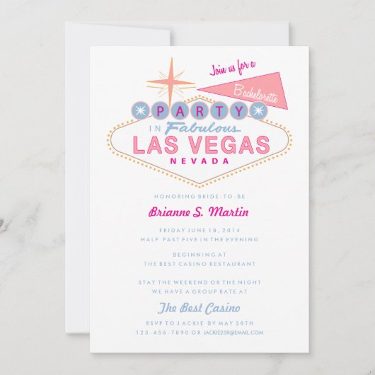 Retro Las Vegas Sign Bachelorette Party Kaart (Voorkant)