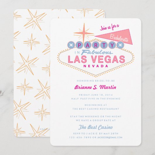 Retro Las Vegas Sign Bachelorette Party Kaart (Voorkant / Achterkant)