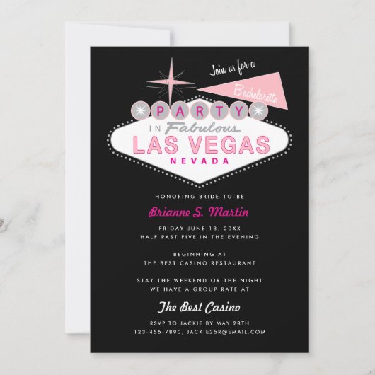 Retro Las Vegas Sign Bachelorette Party Uitnodigin Kaart (Voorkant)