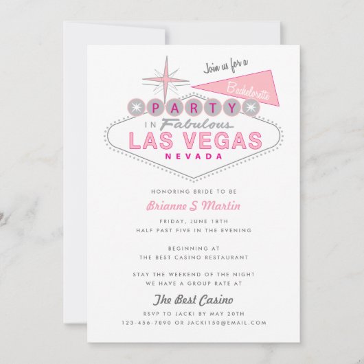 Retro Las Vegas Sign Bachelorette Party Uitnodigin Kaart (Voorkant)