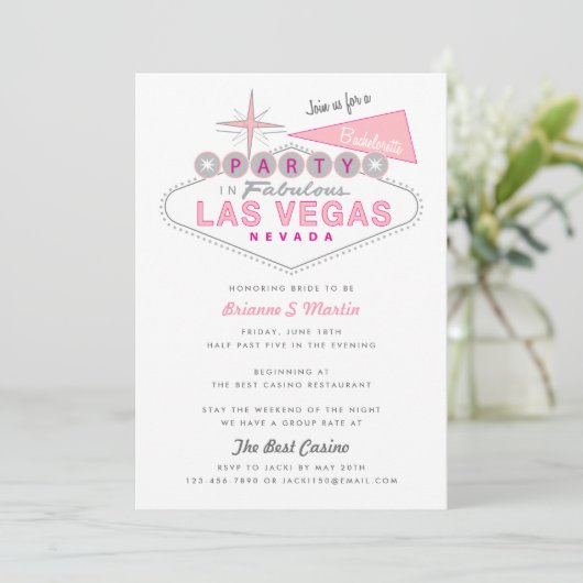 Retro Las Vegas Sign Bachelorette Party Uitnodigin Kaart (Staand voorkant)