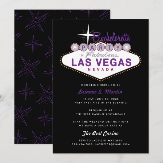 Retro Las Vegas Sign Bachelorette Party Uitnodigin Kaart (Voorkant / Achterkant)