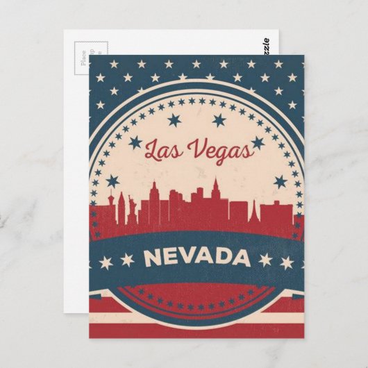 Retro Las Vegas Skyline Briefkaart (Voorkant / Achterkant)
