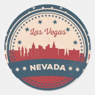 Retro Las Vegas Skyline Ronde Sticker