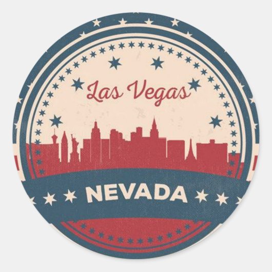 Retro Las Vegas Skyline Ronde Sticker (Voorkant)