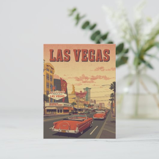 Retro Las Vegas Strip Drive Briefkaart (Staand voorkant)