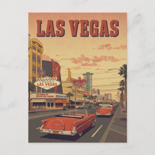 Retro Las Vegas Strip Drive Briefkaart (Voorkant)