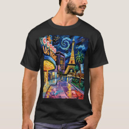 Retro Las Vegas Van Gogh stijl Casino Nacht Stad T-shirt