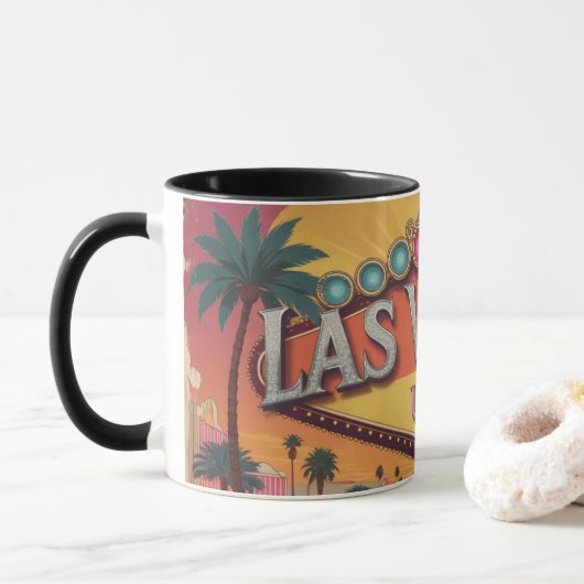 Retro Las Vegas-verlichting Mok (Met donut)