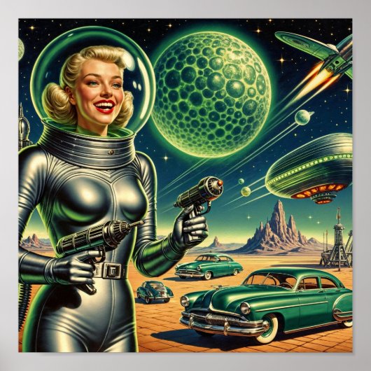 Retro Laserstraal Pin-Up Poster (Voorkant)