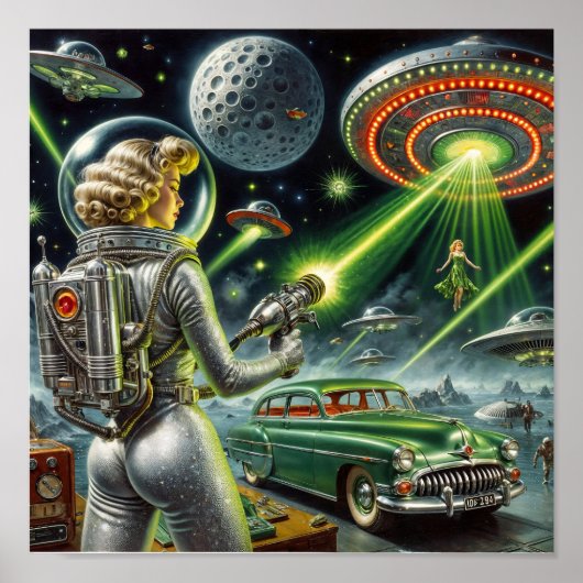 Retro Laserstraal Pin-Up Poster (Voorkant)
