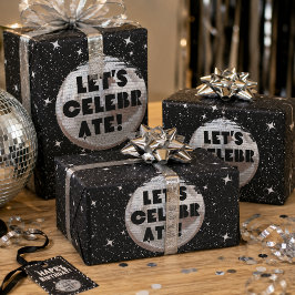 Retro Laten we verjaardag vieren Disco Bal Zwart Inpakpapier Vel