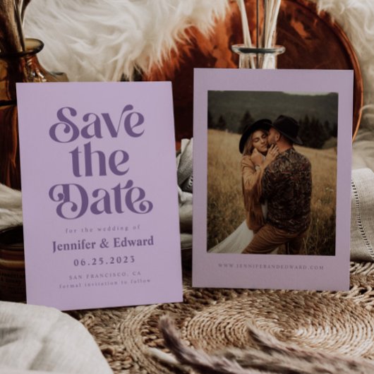 Retro Lavendel bruiloft Save The Date