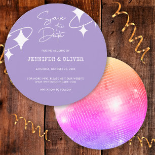 Retro Lavendel Disco Ball Bruiloft Save the Date Kaart