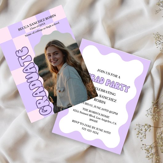 Retro  lavendel foto afstuderen kaart