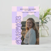 Retro  lavendel foto afstuderen kaart (Staand voorkant)