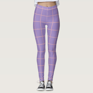 Retro Lavendel Paarse en Roze Eenvoudig Rasterpatr Leggings