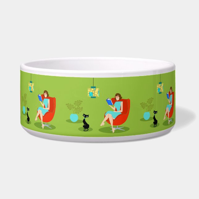 Retro Leading Woman Ceramic Pet Bowl Voerbakje (Voorkant)