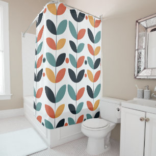 Retro Leaf Mid Century Modern Douchegordijn