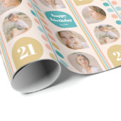 Retro Leaf Stem Custom Photo Birthday Cadeaupapier (Rol Hoek)