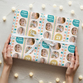 Retro Leaf Stem Custom Photo Birthday Cadeaupapier