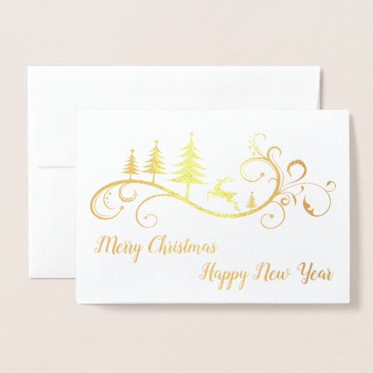 Retro Leaping Deer met Rode Kerstmis Folie Kaarten (Voorkant met envelop)