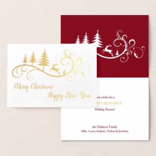 Retro Leaping Deer met Rode Kerstmis Folie Kaarten (Display)