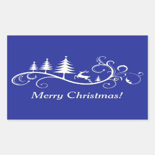 Retro Leaping Herten en kerstboom Rechthoekige Sticker