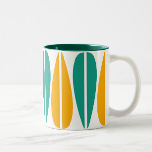 Retro Leaves - Amber en Aqua Tweekleurige Koffiemok